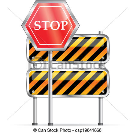 Clip Art Vector of stop road sign and striped barrier icon.