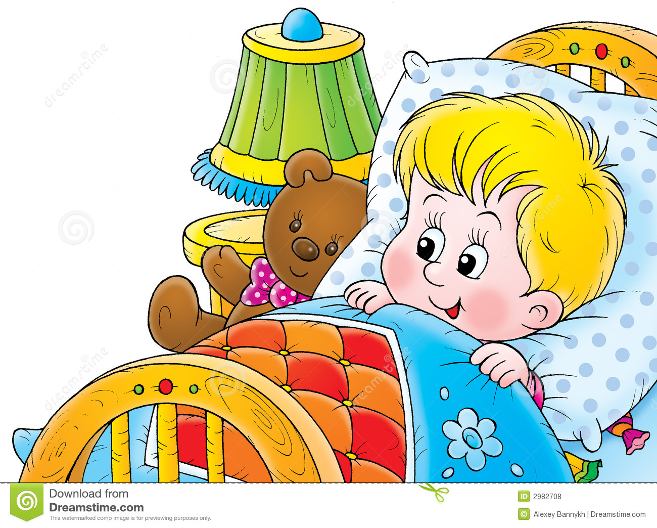 Child waking up in the morning clipart.