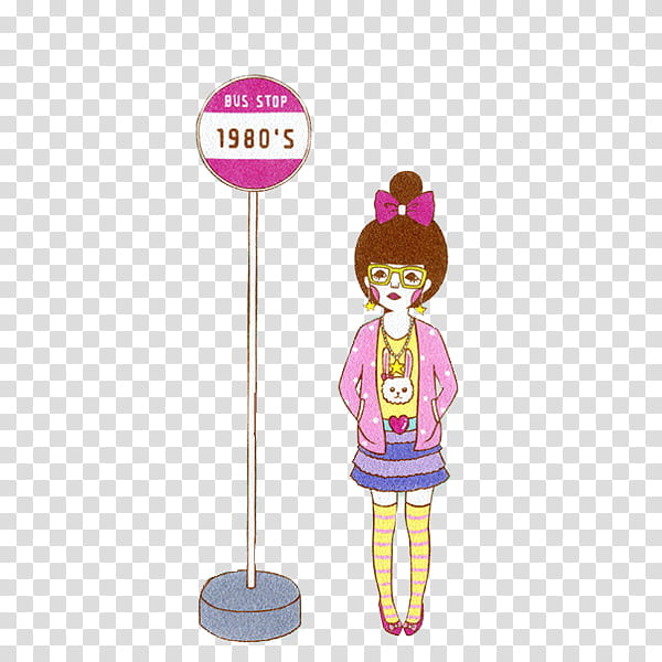 Files , woman standing beside bus stop \'s stand illustration.