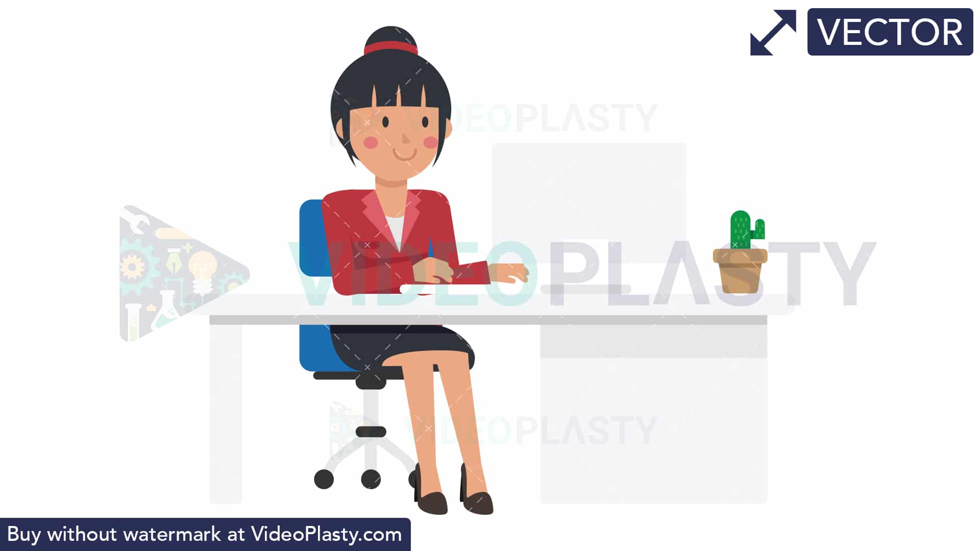 Asian Corporate Woman Working at her Desk [VECTOR].