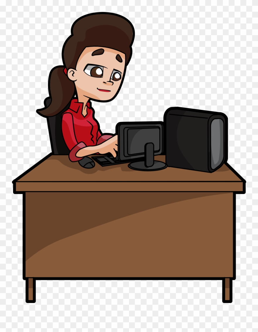 A Woman Sits Deeply Focused At Her Desk, Typing At Clipart (#1862870.