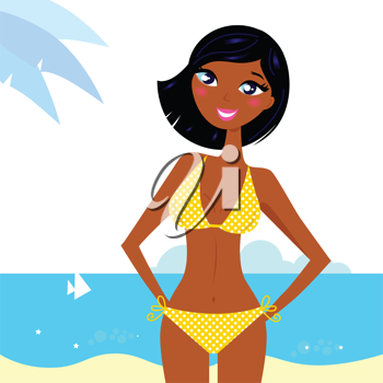 Royalty Free Clipart Image of a Woman in a Bikini at the.