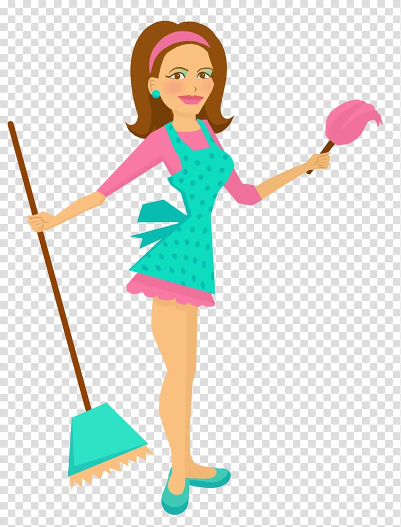 Woman holding broom , Maid service Cartoon Housekeeper.