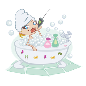 Woman Talking On The Phone In A Bubble Bath clipart.