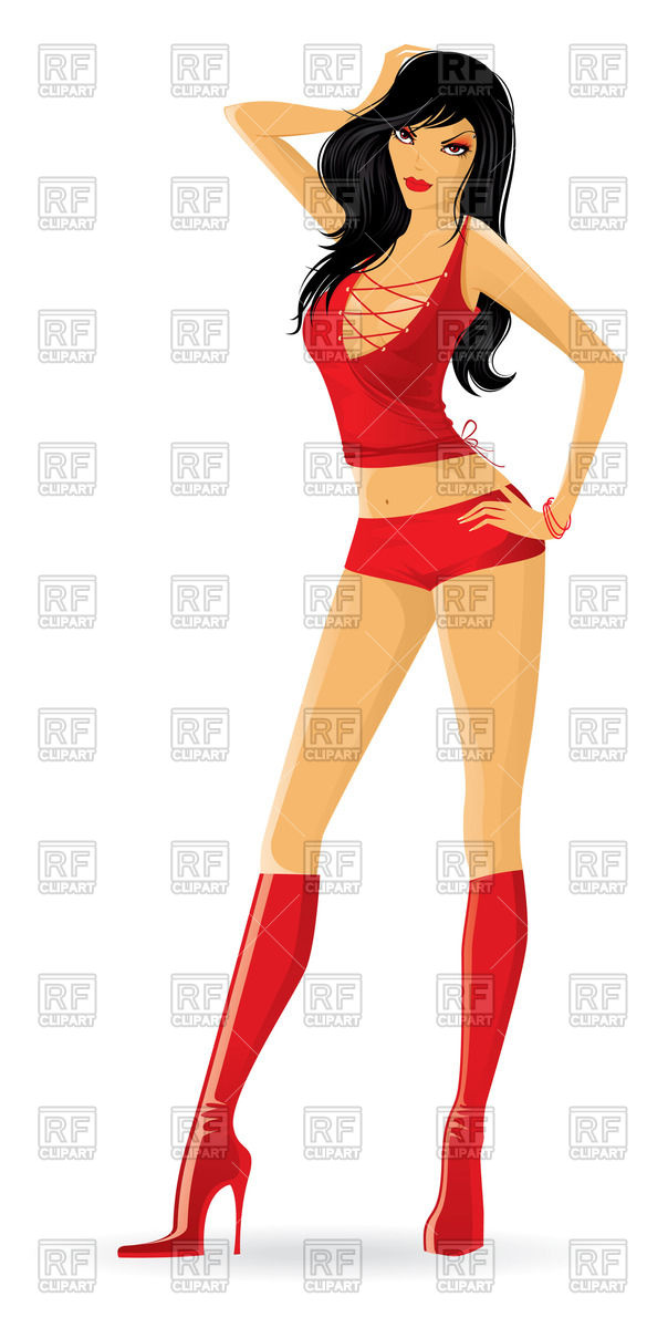 Sexy beautiful woman in red clothes with high heels Vector Image.