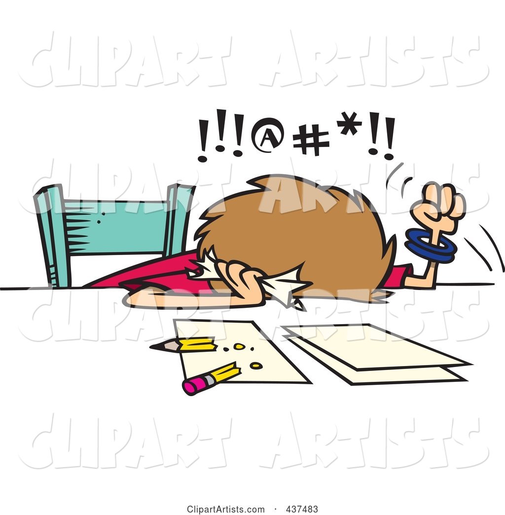Cartoon Cursing Woman Trying To Prepare Her Taxes Clipart by.