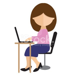 Woman with laptop vector illustration Clipart Image.