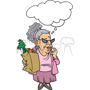 Woman doing her grocery shopping clipart. Royalty.