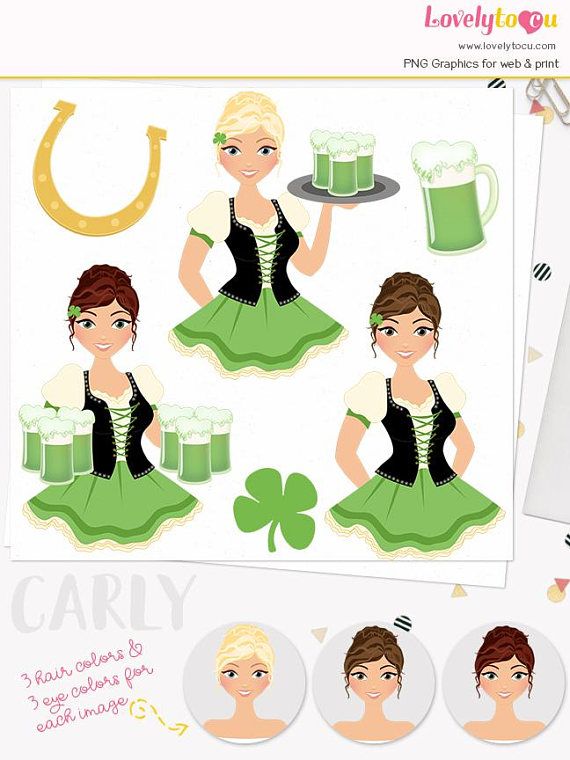 Irish waitress woman character clipart St Patrick\'s Day.