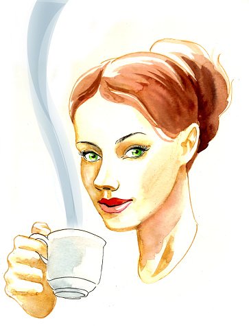 Woman drinking tea Clipart Image.