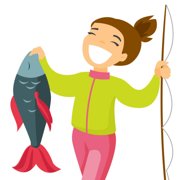 Best Woman Fishing Illustrations, Royalty.