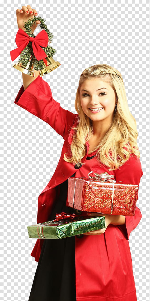 Stefanie Scott , woman holding red gift box transparent.