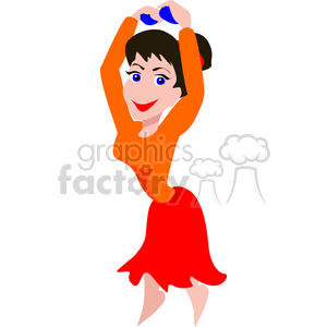 A Happy Woman In an Orange Dress Dancing clipart. Royalty.