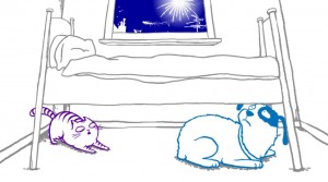 Cat under bed clipart.