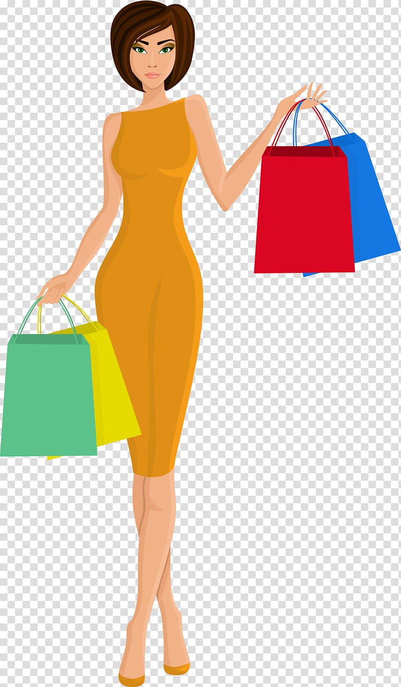 Woman holding paper bags art, Shopping Bag, Beautiful woman.
