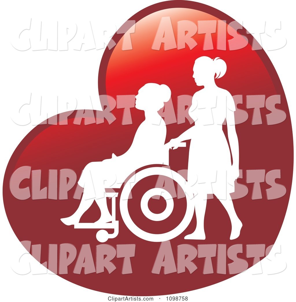 Silhouetted Nurse Helping An Elderly Woman In A Wheelchair.