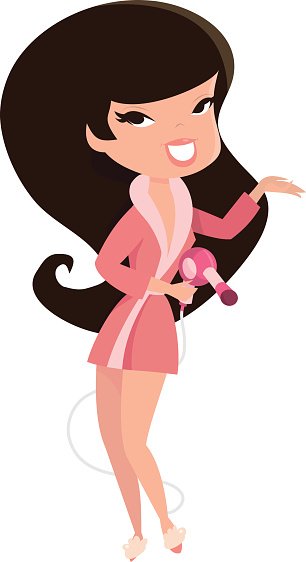 Retro Pin Up Brunette Girl In Bathrobe Standing Clipart.