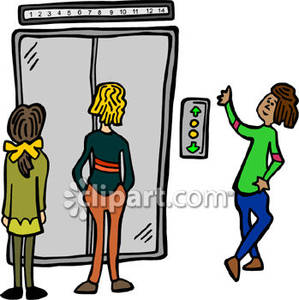 Three Women Waiting For an Elevator Royalty Free Clipart Picture.