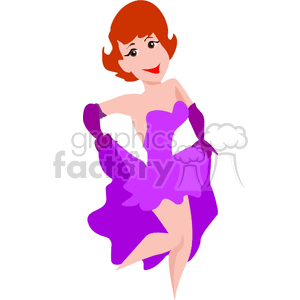 A Happy Woman In a Purple Dress and Gloves Dancing the Tango clipart.  Royalty.
