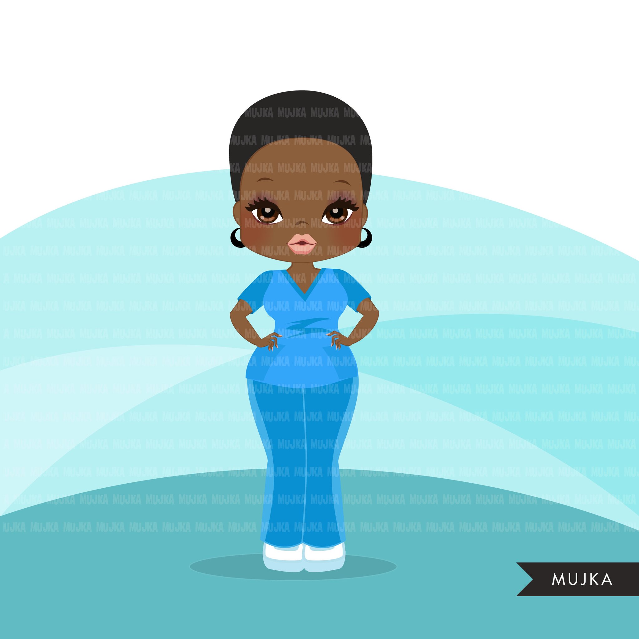 Afro black woman nurse clipart with scrubs African.