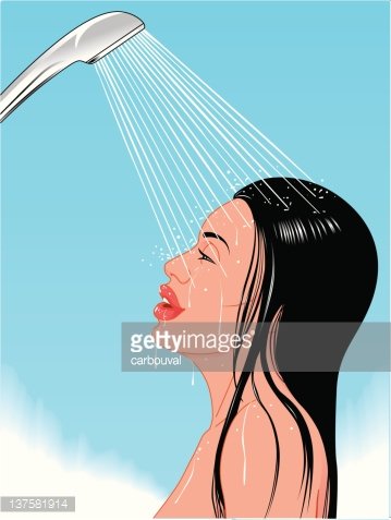 Woman below the shower Clipart Image.