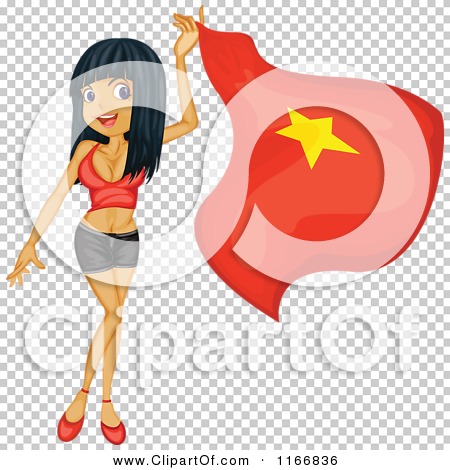 Cartoon of a Beautiful Woman Waving a Vietnam Flag.