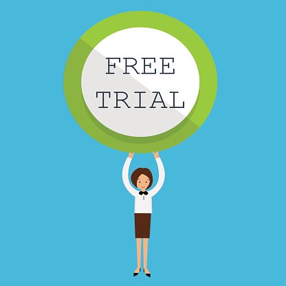Free Trial Woman Holding Sign Vector Illustration premium.