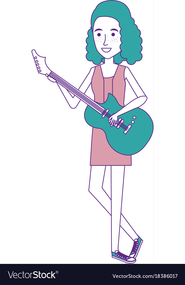Woman playing guitar electric character.