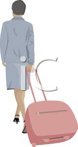 A Colorful Cartoon of a Woman Pulling Her Luggage At the.