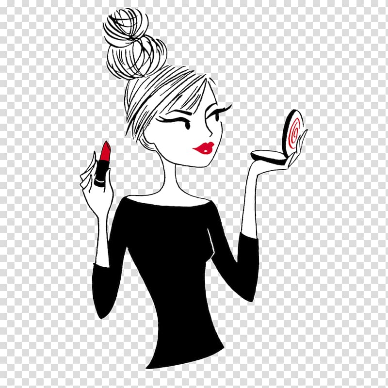 Woman putting lipstick , Cartoon Drawing Beauty Parlour.