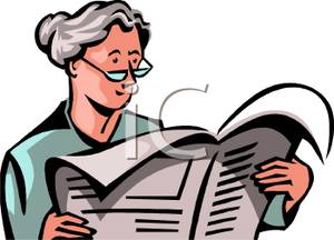 An Elderly Woman Reading the Newspaper Clipart Image.