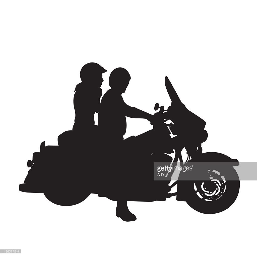 A vector silhouette illustration of a man and woman riding a.