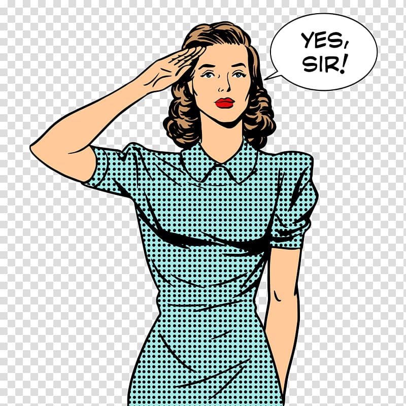 Woman doing salute with yes sir text, Housewife , Hand.