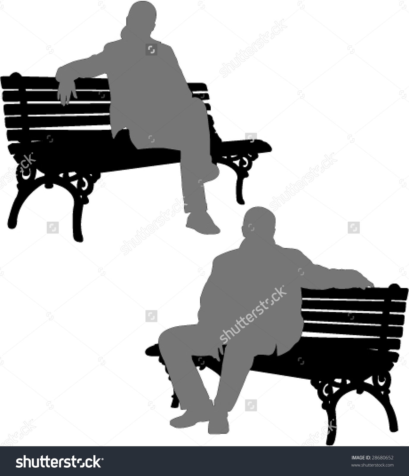 Silhouette Free Clipart Of 2 Men Setting On A Bench.