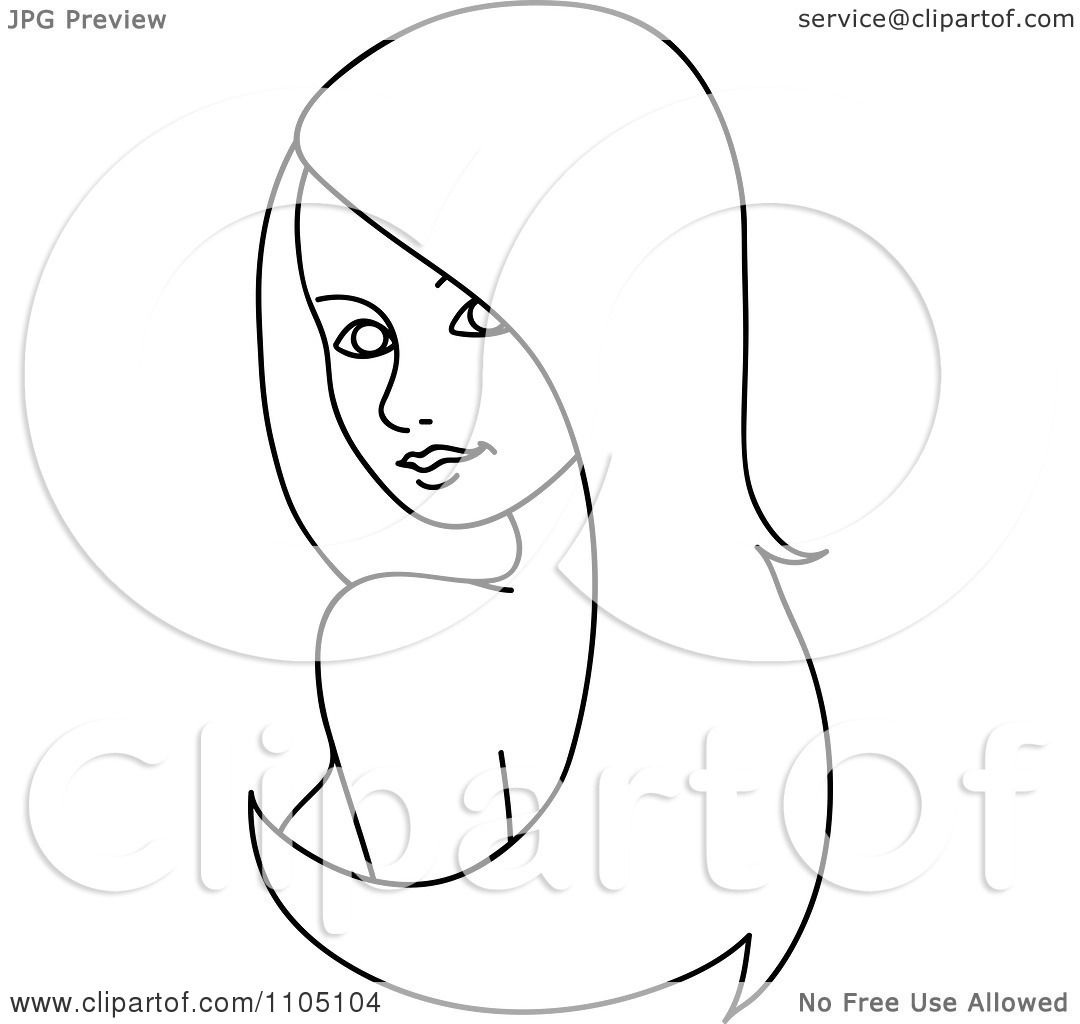 Clipart Outlined Woman Glancing Over Her Shoulder With Long Hair.