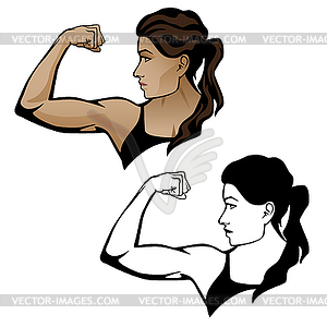 Female Fitness Woman Flexing Arm Illustration.