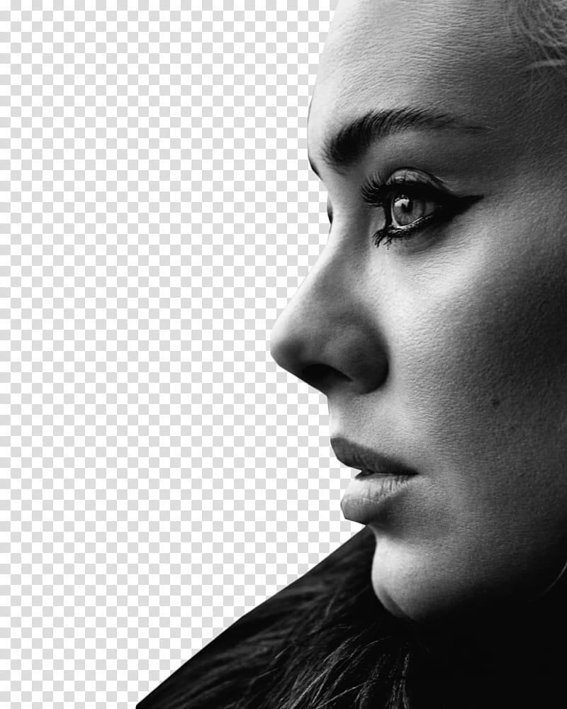 Adele, woman facing side view transparent background PNG.