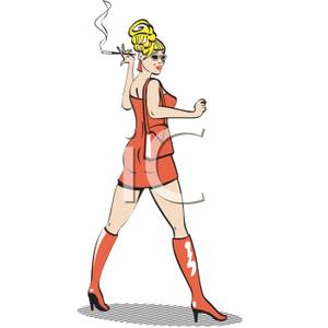 A Woman In a Minidress Smoking a Cigarette.