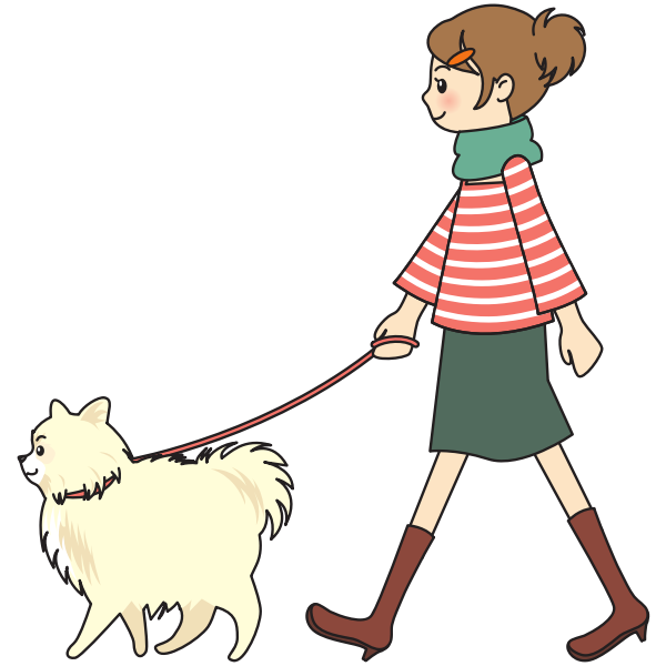Woman walking a dog.