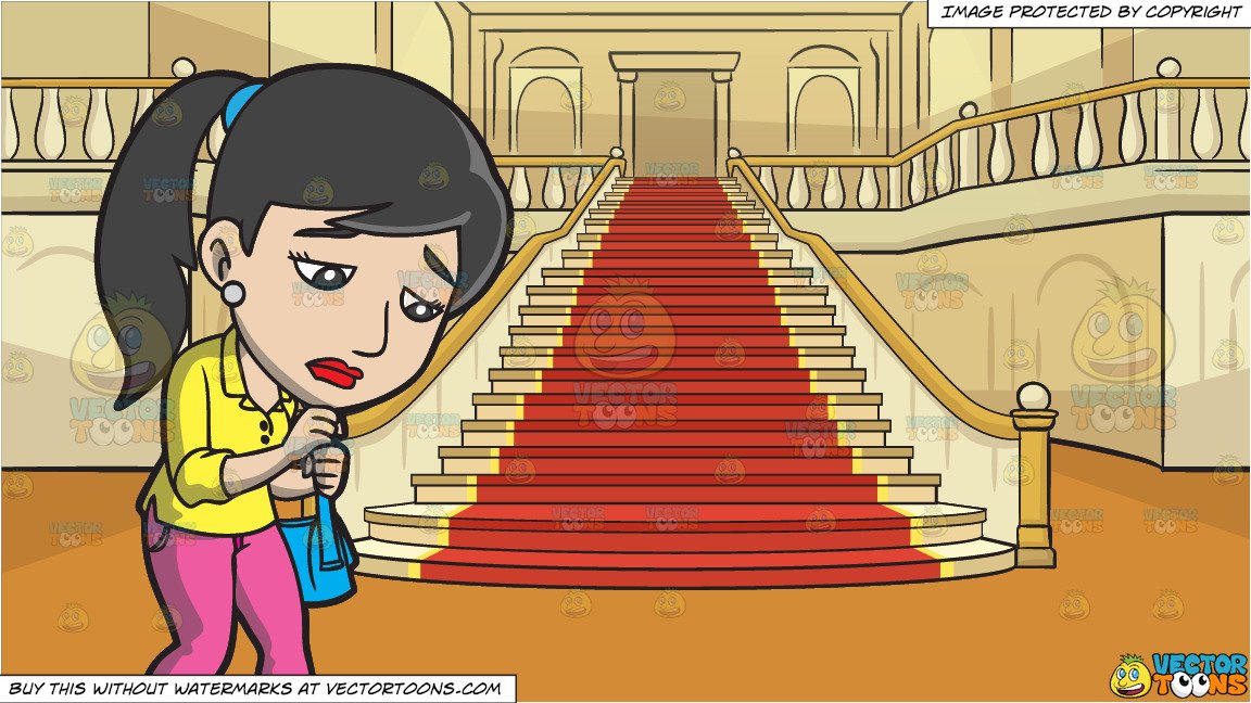A Sad Woman Walking Home and A Grand Staircase Background.