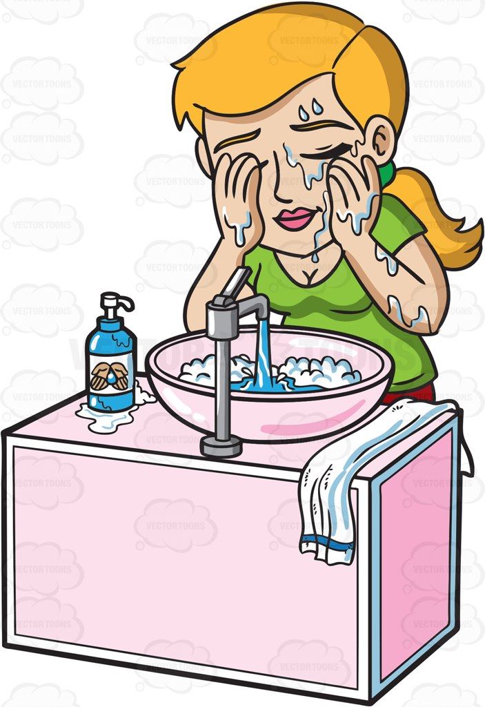 A woman washing her face before going to bed #cartoon.