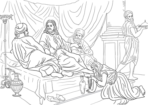 Woman Washing Jesus Feet with Her Hair coloring page.