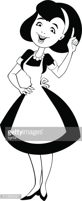 Woman IN AN Apron With A Raised Finger Outline Stock Vector.