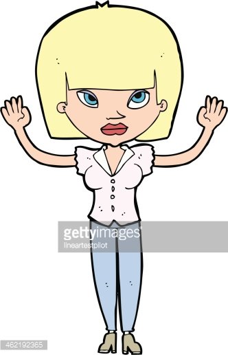 Cartoon Woman With Raised Hands premium clipart.
