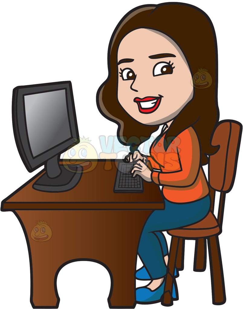 Woman Using Computer Clipart.