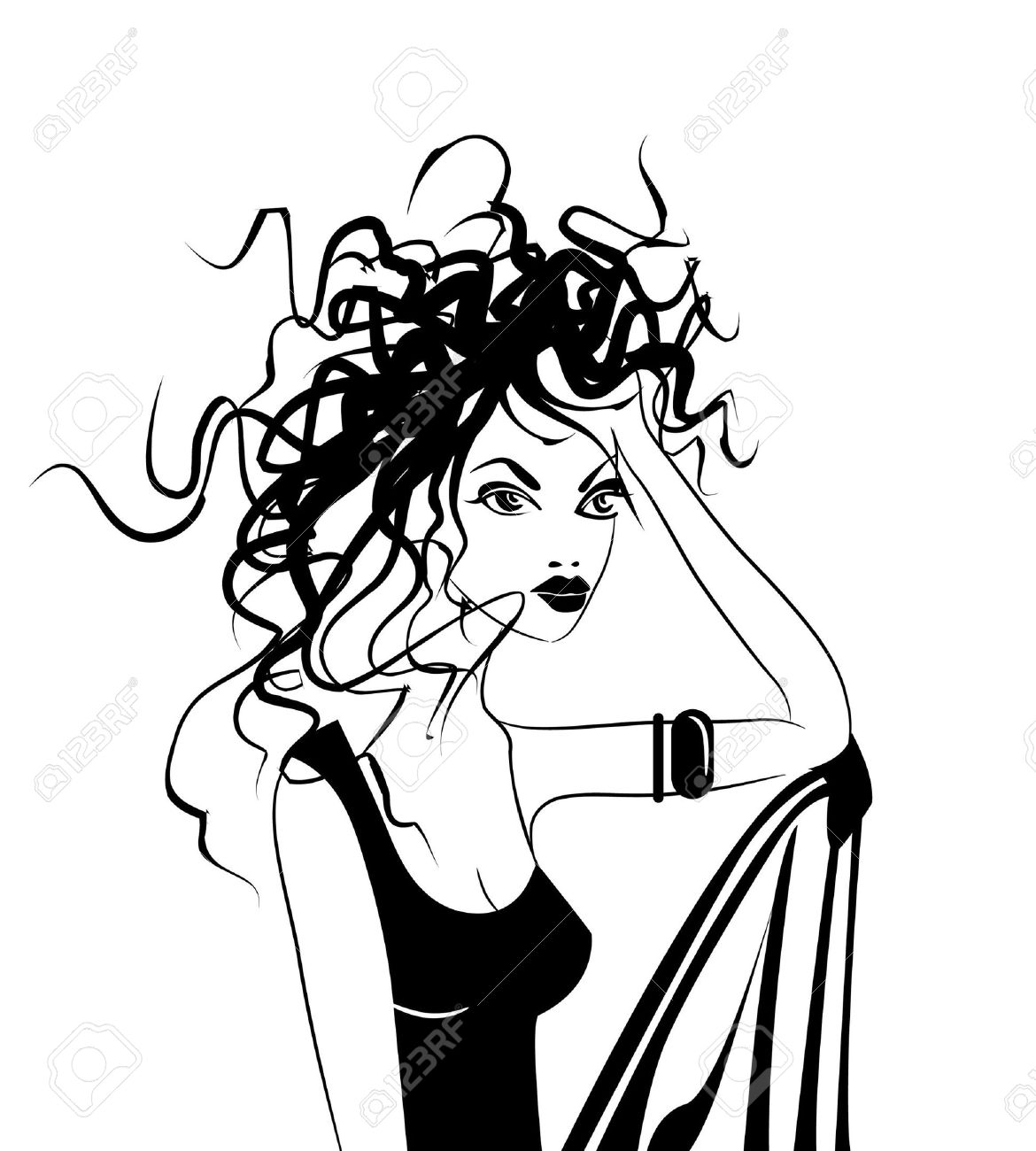 Woman With Messy Hair Vector Clipart.