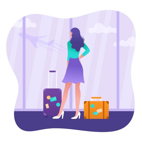 Woman With Suitcase Vector.