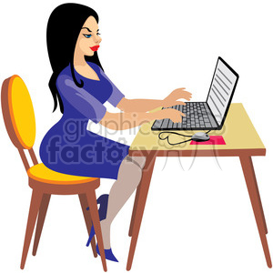 female working on her laptop clipart. Royalty.