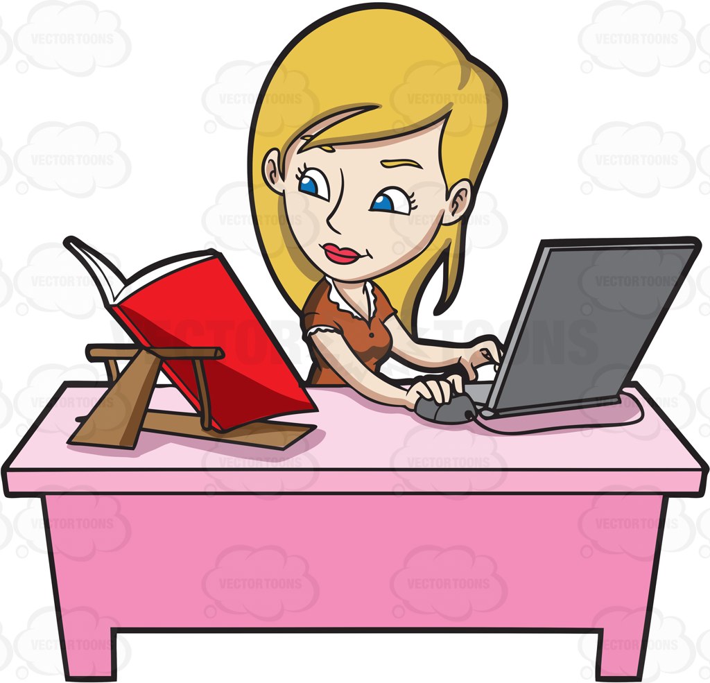 Girl Working On Laptop Clipart.