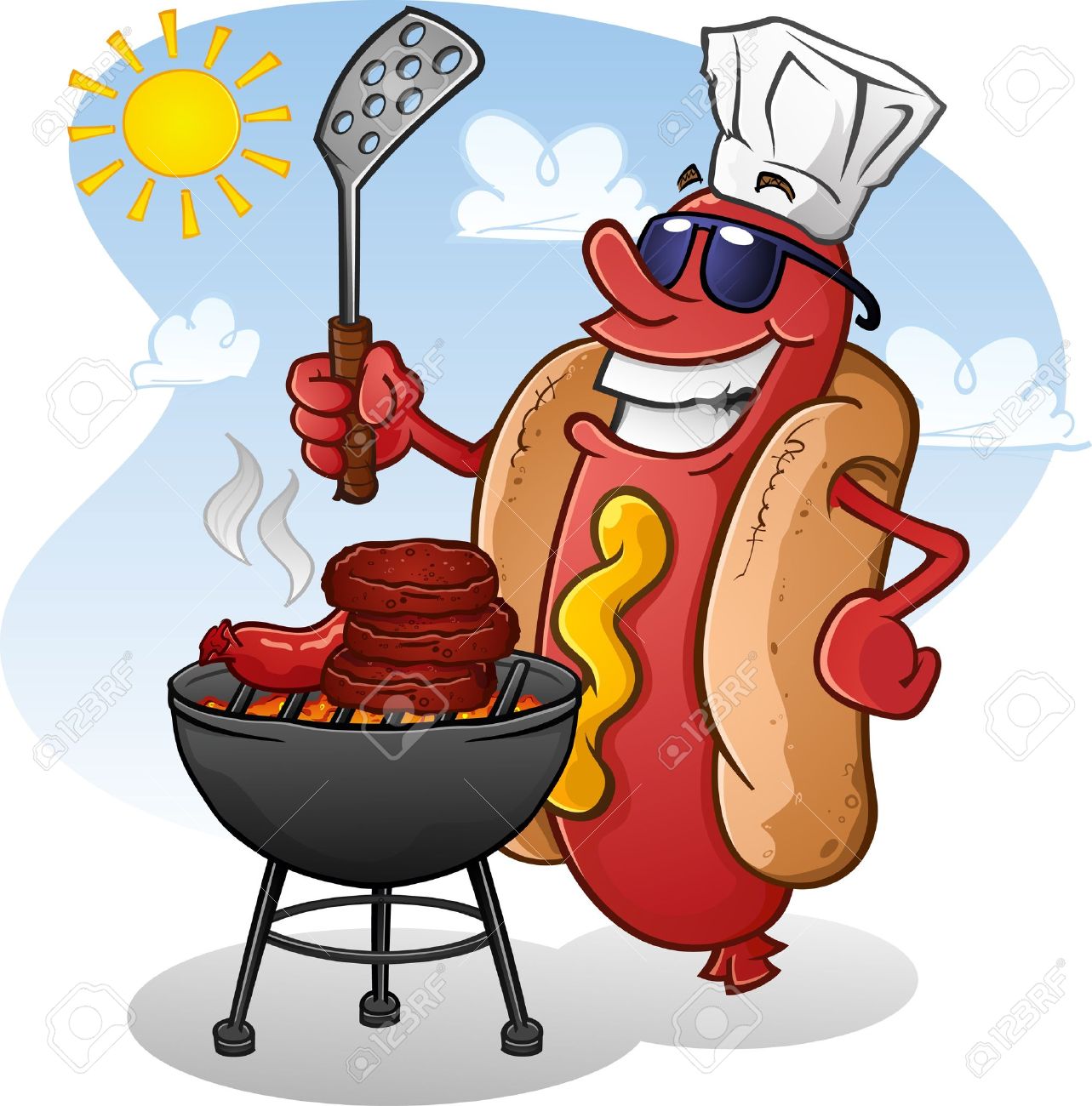 Grilling Hot Dogs Clipart.